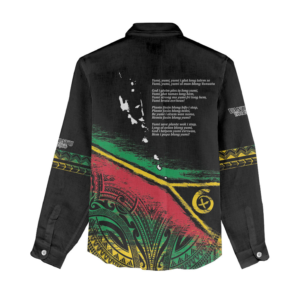 Vanuatu 46th Year Anniversary Women Casual Shirt Vintage Grunge Vanuatu Flag Heritage LT9 - Polynesian Pride