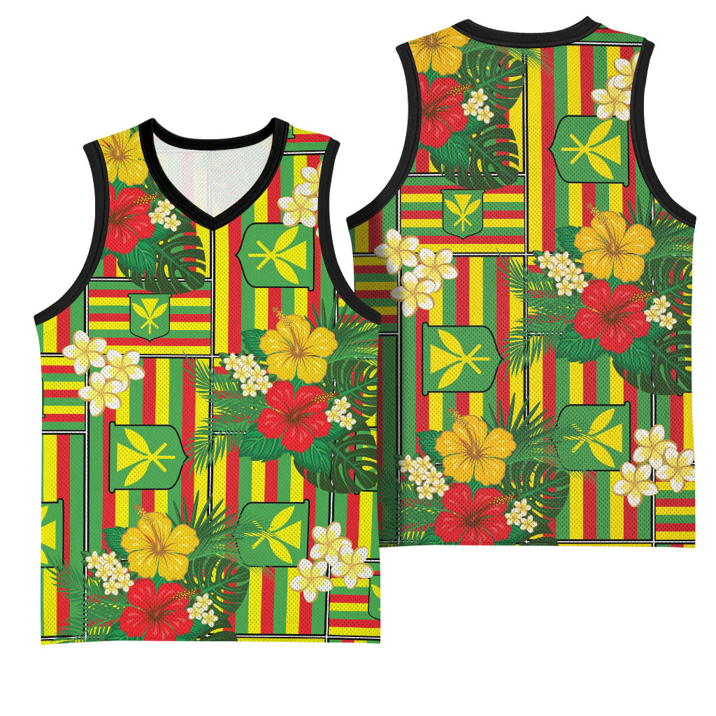Hawaii Kanaka Maoli Hibiscus Basketball Jersey Hawaiian Flag Motif LT9 - Polynesian Pride