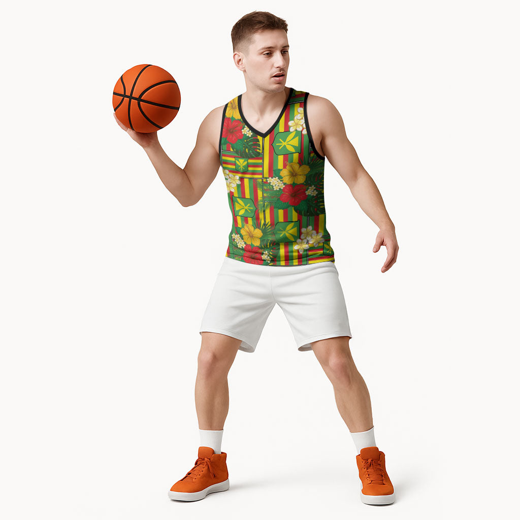 Hawaii Kanaka Maoli Hibiscus Basketball Jersey Hawaiian Flag Motif LT9 - Polynesian Pride
