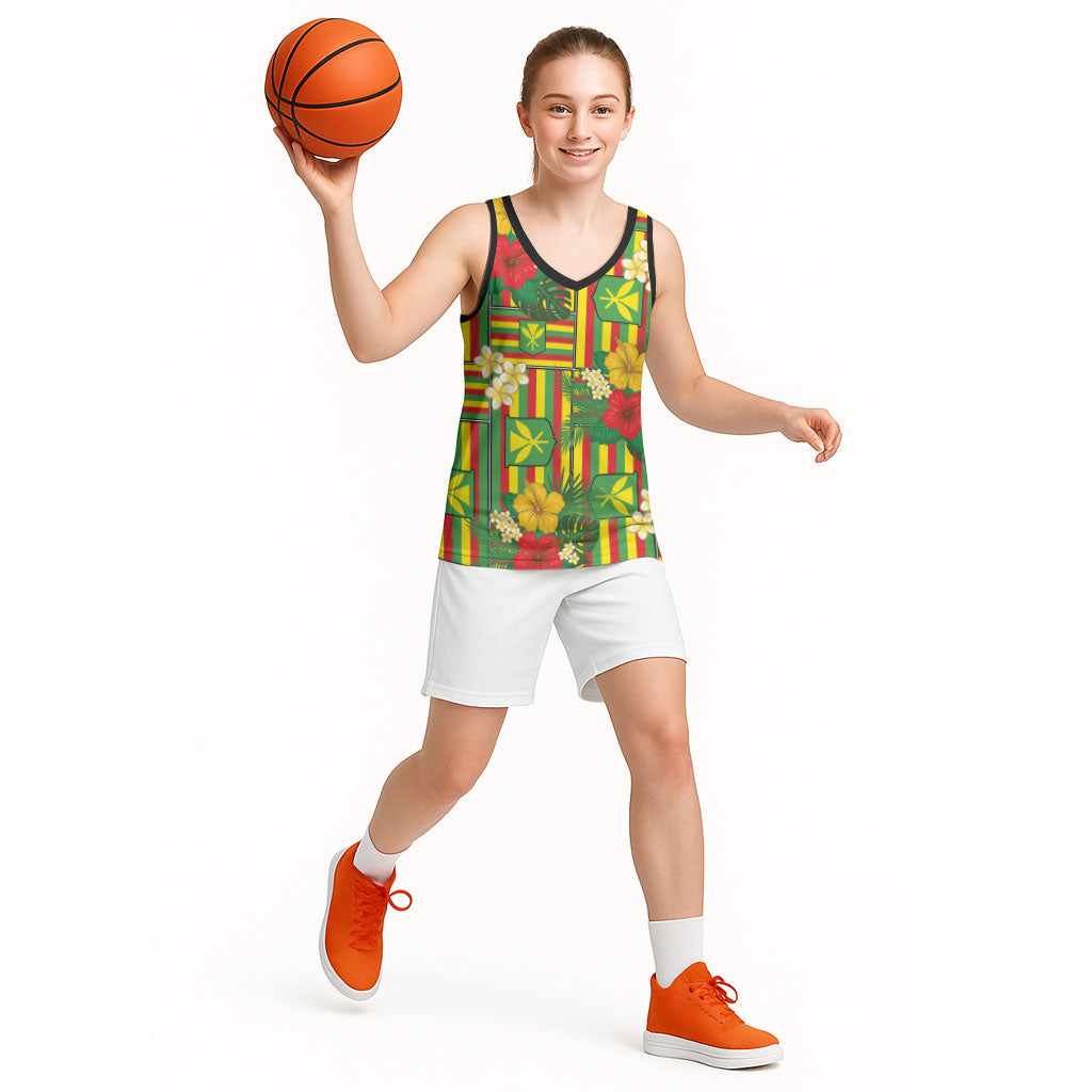 Hawaii Kanaka Maoli Hibiscus Basketball Jersey Hawaiian Flag Motif LT9 - Polynesian Pride