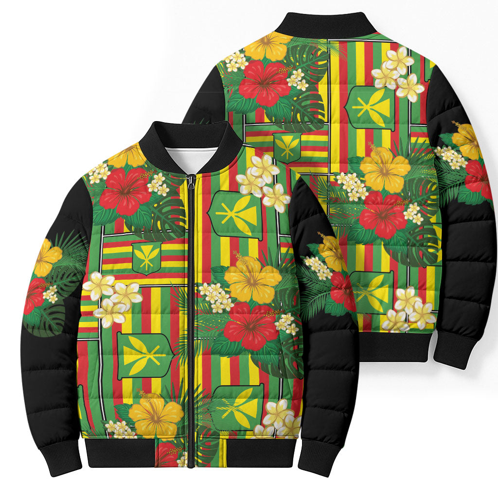 Hawaii Kanaka Maoli Hibiscus Bomber Puffer Jacket Hawaiian Flag Motif