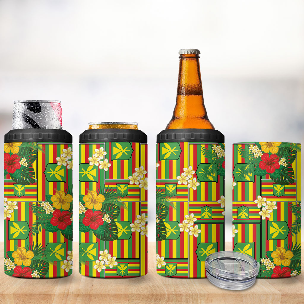 Hawaii Kanaka Maoli Hibiscus 4 in 1 Can Cooler Tumbler Hawaiian Flag Motif LT9 - Polynesian Pride
