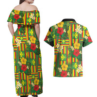 Hawaii Kanaka Maoli Hibiscus Couples Matching Off Shoulder Maxi Dress and Hawaiian Shirt Hawaiian Flag Motif LT9 - Polynesian Pride