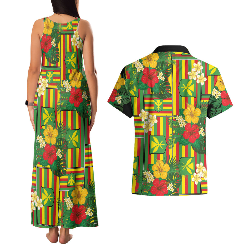 Hawaii Kanaka Maoli Hibiscus Couples Matching Tank Maxi Dress and Hawaiian Shirt Hawaiian Flag Motif LT9 - Polynesian Pride