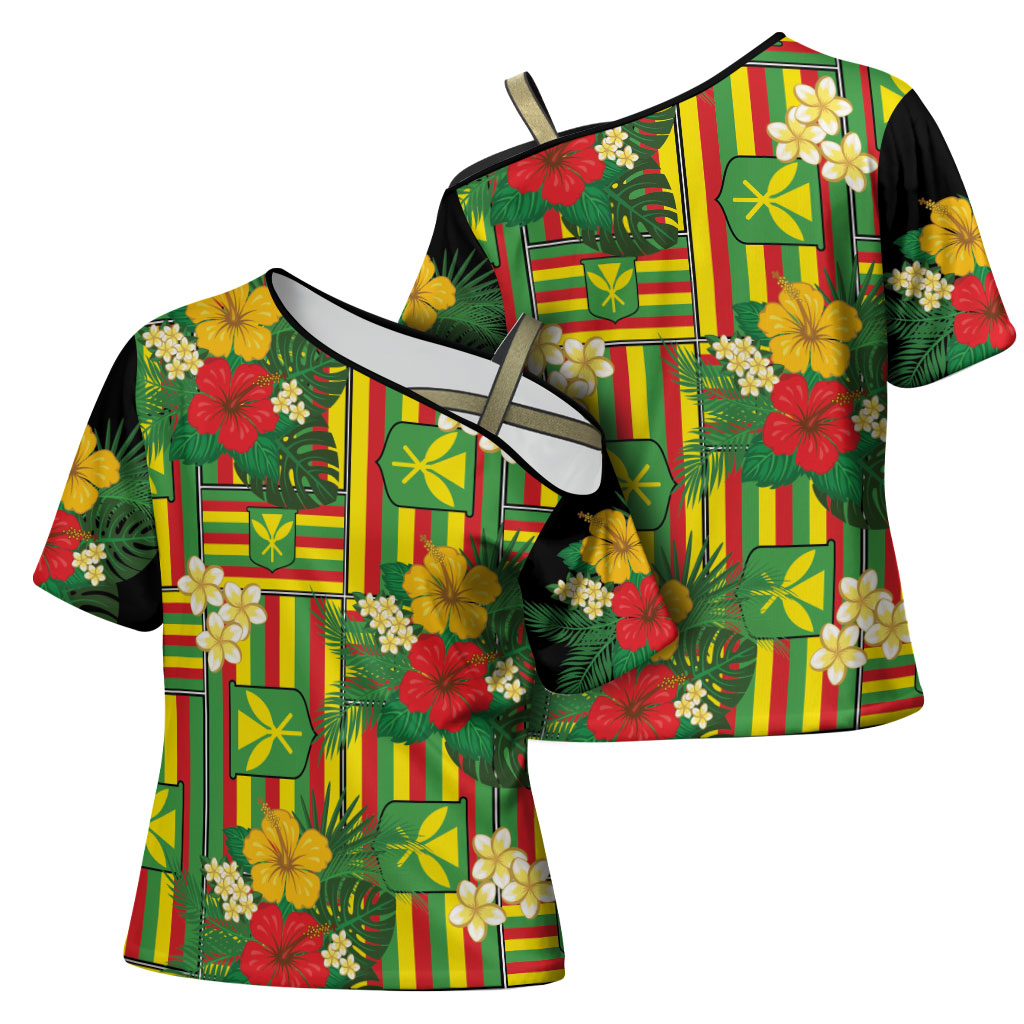 Hawaii Kanaka Maoli Hibiscus Cross Shoulder Shirt Hawaiian Flag Motif LT9 - Polynesian Pride