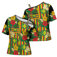 Hawaii Kanaka Maoli Hibiscus Cross Shoulder Shirt Hawaiian Flag Motif LT9 - Polynesian Pride