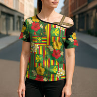 Hawaii Kanaka Maoli Hibiscus Cross Shoulder Shirt Hawaiian Flag Motif LT9 - Polynesian Pride