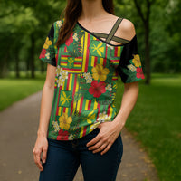 Hawaii Kanaka Maoli Hibiscus Cross Shoulder Shirt Hawaiian Flag Motif LT9 - Polynesian Pride