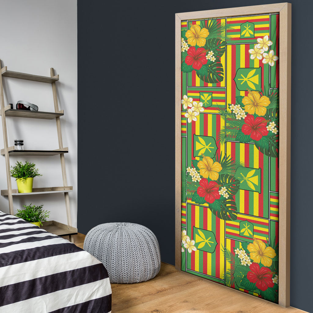 Hawaii Kanaka Maoli Hibiscus Door Cover Hawaiian Flag Motif LT9 - Polynesian Pride