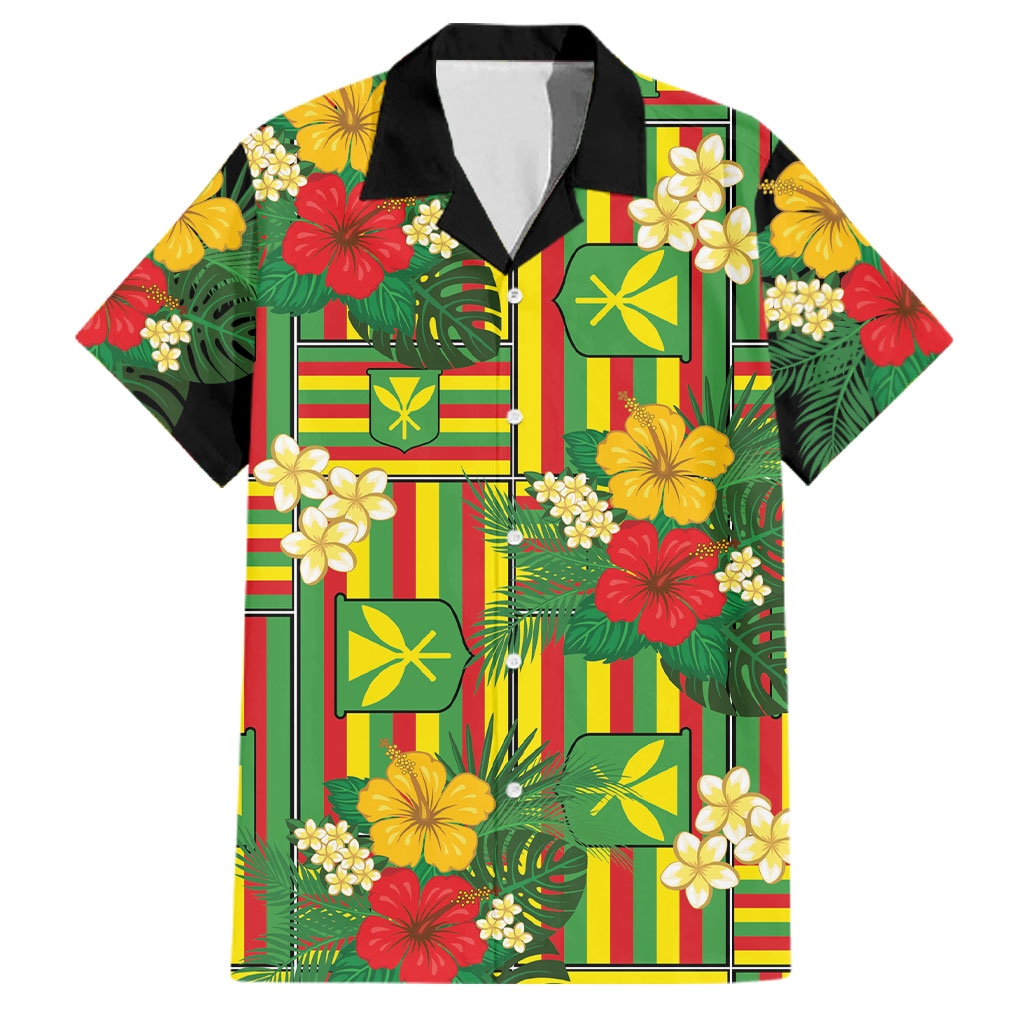 Hawaii Kanaka Maoli Hibiscus Family Matching Off Shoulder Maxi Dress and Hawaiian Shirt Hawaiian Flag Motif LT9 Dad's Shirt - Short Sleeve Green - Polynesian Pride