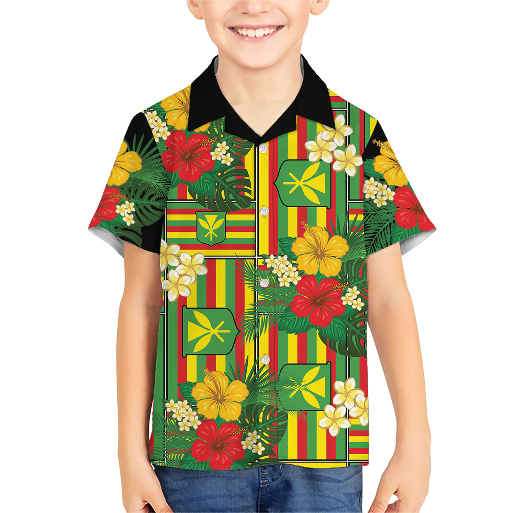 Hawaii Kanaka Maoli Hibiscus Family Matching Off Shoulder Maxi Dress and Hawaiian Shirt Hawaiian Flag Motif LT9 Son's Shirt Green - Polynesian Pride