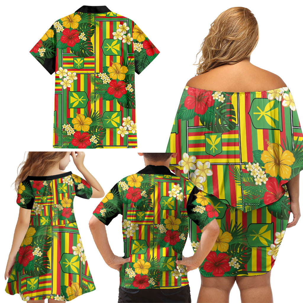 Hawaii Kanaka Maoli Hibiscus Family Matching Off Shoulder Short Dress and Hawaiian Shirt Hawaiian Flag Motif LT9 - Polynesian Pride