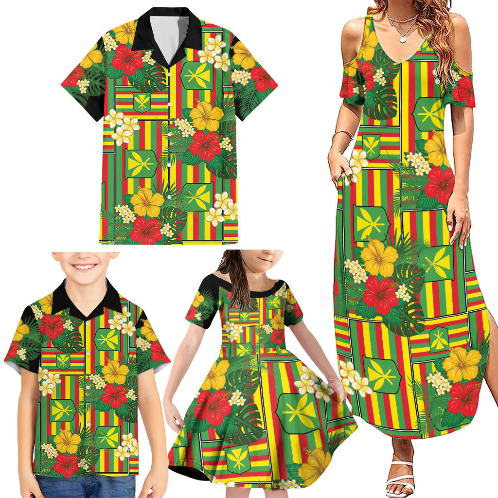 Hawaii Kanaka Maoli Hibiscus Family Matching Summer Maxi Dress and Hawaiian Shirt Hawaiian Flag Motif LT9 - Polynesian Pride