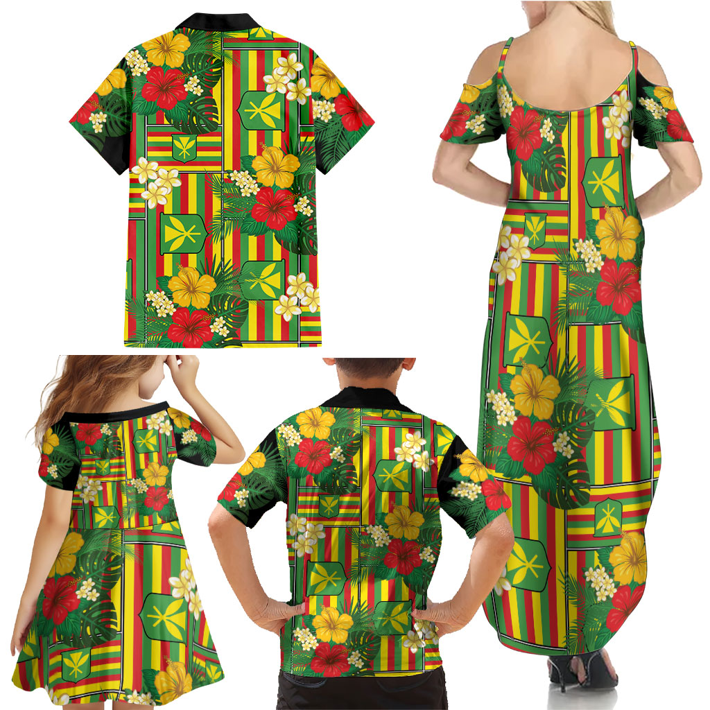 Hawaii Kanaka Maoli Hibiscus Family Matching Summer Maxi Dress and Hawaiian Shirt Hawaiian Flag Motif LT9 - Polynesian Pride