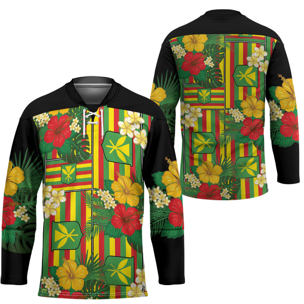 Hawaii Kanaka Maoli Hibiscus Hockey Jersey Hawaiian Flag Motif LT9 - Polynesian Pride