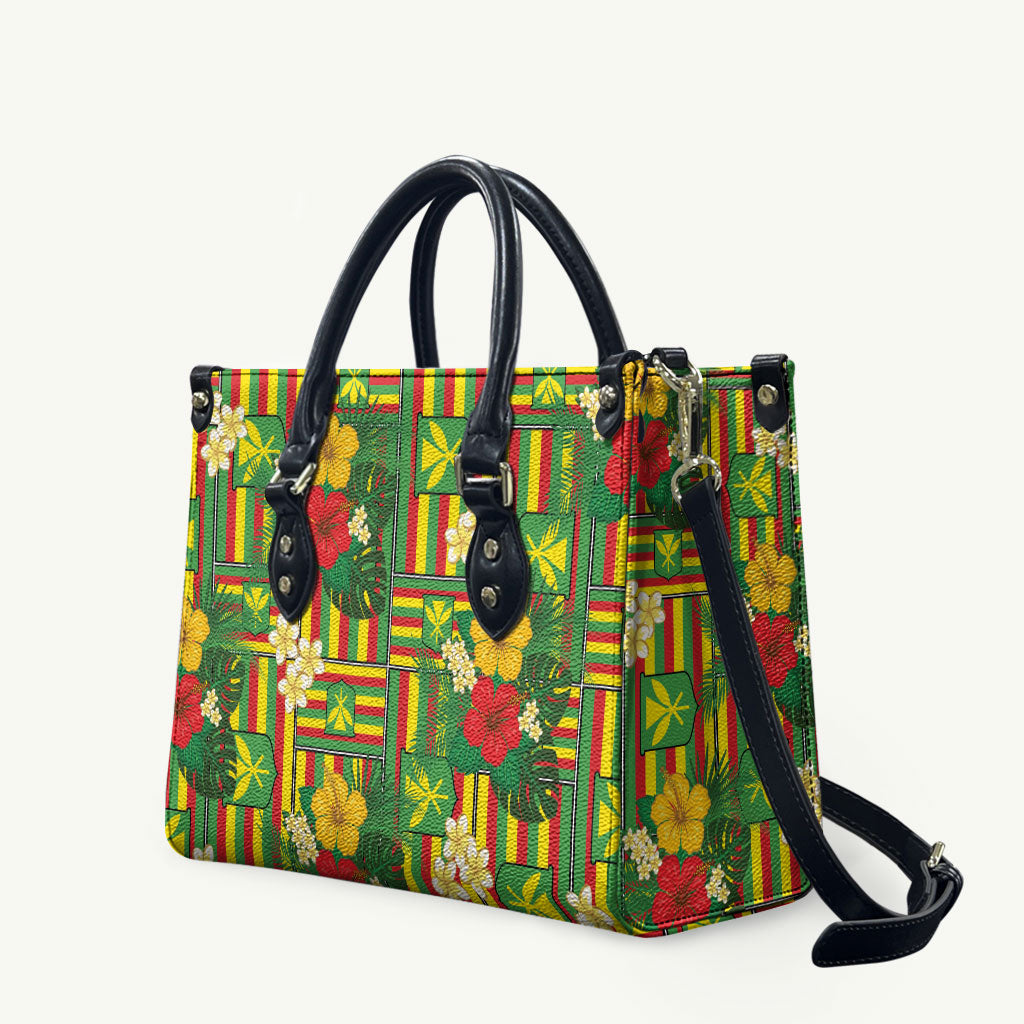 Hawaii Kanaka Maoli Hibiscus Leather Bag Hawaiian Flag Motif LT9 Green - Polynesian Pride