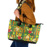 Hawaii Kanaka Maoli Hibiscus Leather Tote Bag Hawaiian Flag Motif