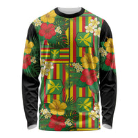 Hawaii Kanaka Maoli Hibiscus Long Sleeve Shirt Hawaiian Flag Motif LT9 Unisex Green - Polynesian Pride