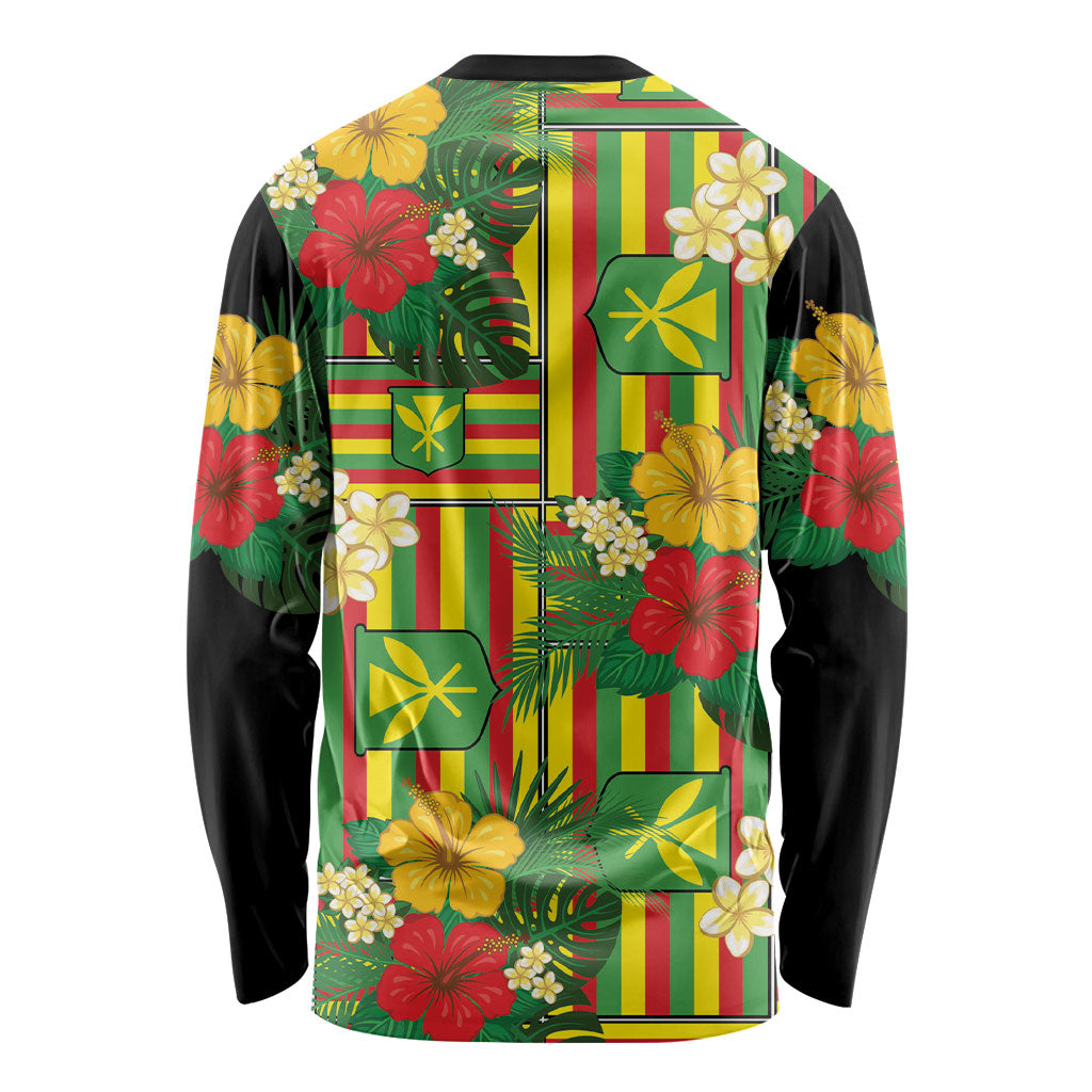 Hawaii Kanaka Maoli Hibiscus Long Sleeve Shirt Hawaiian Flag Motif LT9 - Polynesian Pride