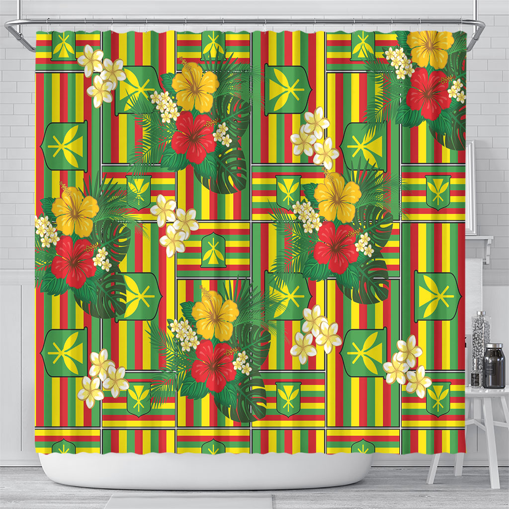 Hawaii Kanaka Maoli Hibiscus Shower Curtain Hawaiian Flag Motif