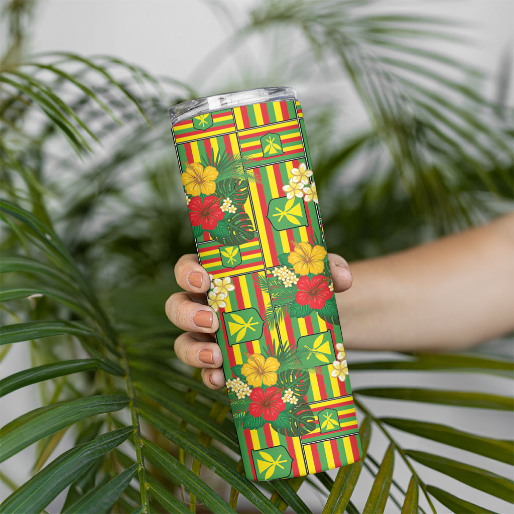 Hawaii Kanaka Maoli Hibiscus Skinny Tumbler Hawaiian Flag Motif LT9 - Polynesian Pride