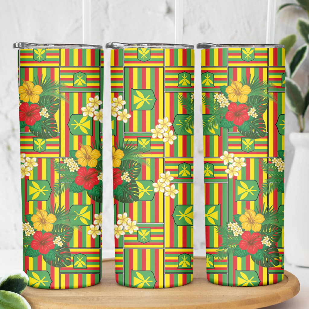 Hawaii Kanaka Maoli Hibiscus Skinny Tumbler Hawaiian Flag Motif LT9 - Polynesian Pride