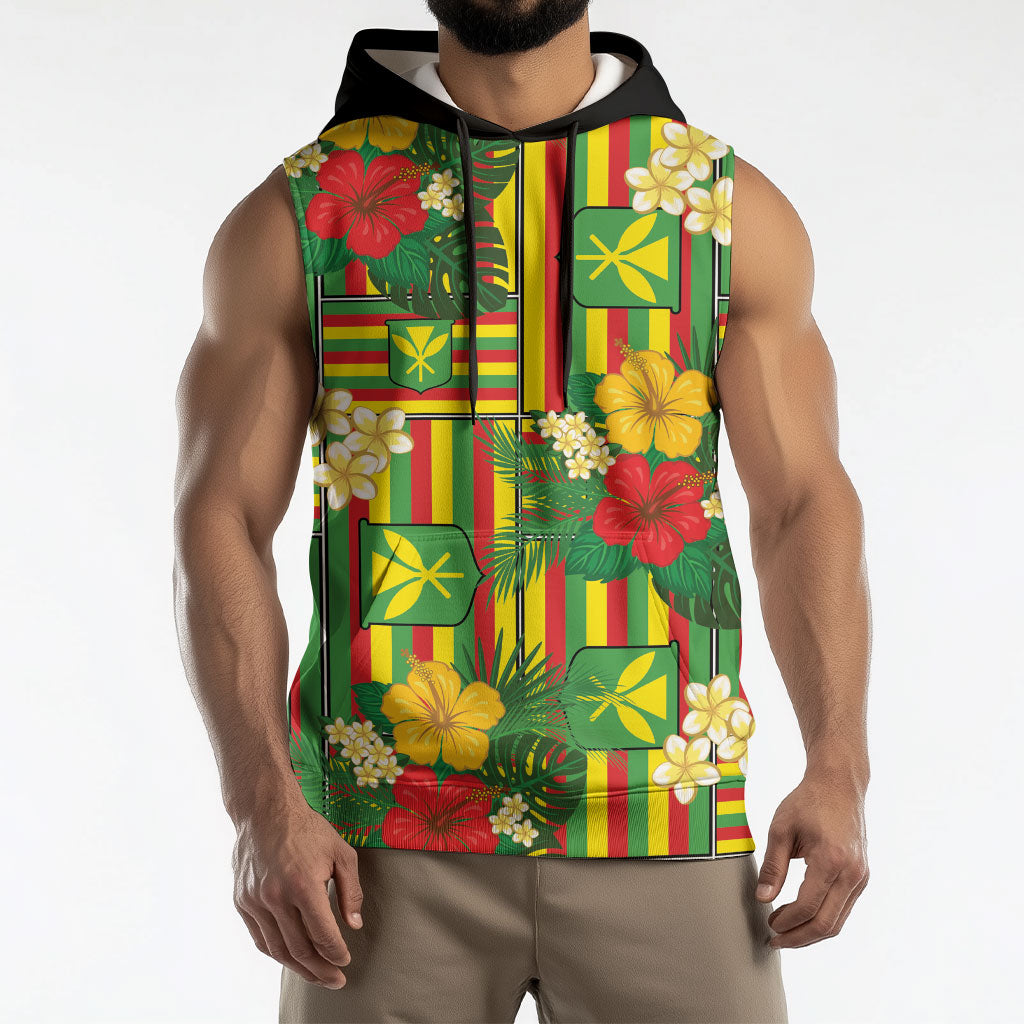 Hawaii Kanaka Maoli Hibiscus Sleeveless Hoodie Hawaiian Flag Motif LT9 - Polynesian Pride