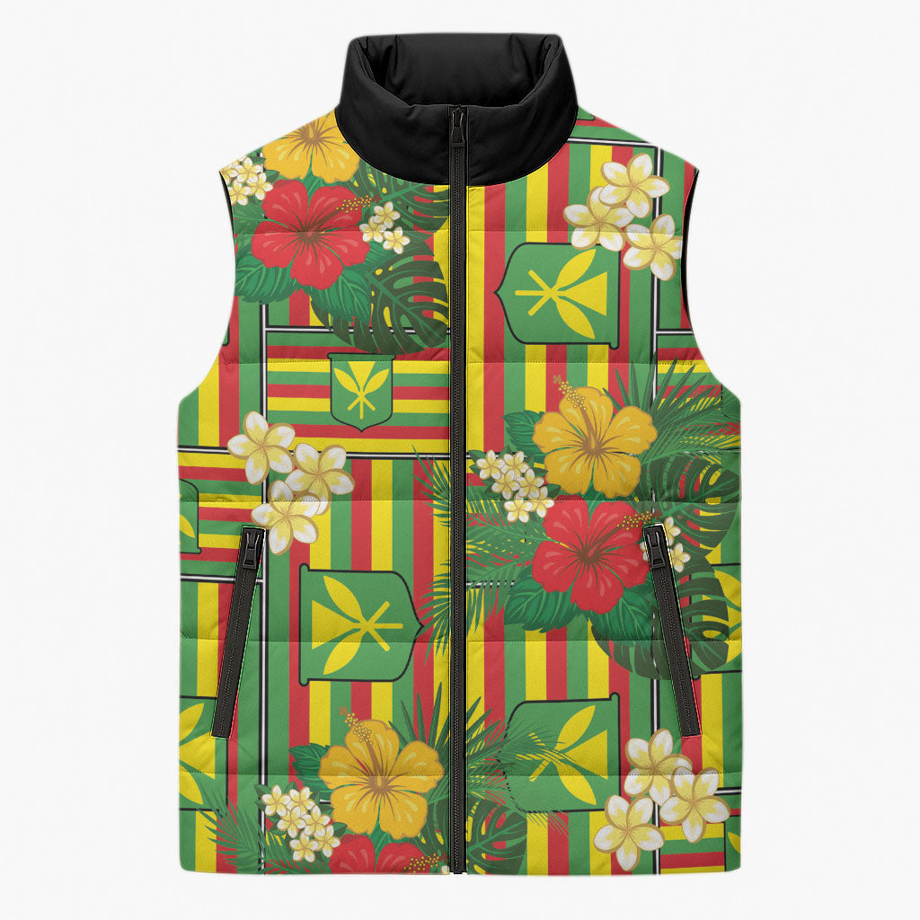 Hawaii Kanaka Maoli Hibiscus Sleeveless Puffer Jacket Hawaiian Flag Motif