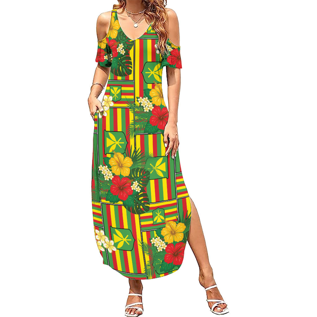 Hawaii Kanaka Maoli Hibiscus Summer Maxi Dress Hawaiian Flag Motif LT9 Women Green - Polynesian Pride