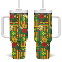 Hawaii Kanaka Maoli Hibiscus Tumbler With Handle Hawaiian Flag Motif