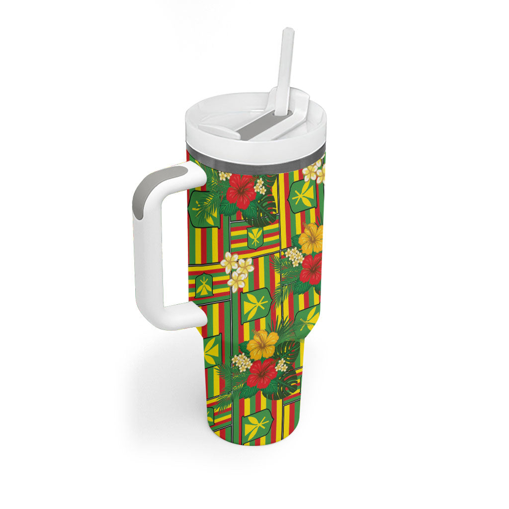 Hawaii Kanaka Maoli Hibiscus Tumbler With Handle Hawaiian Flag Motif