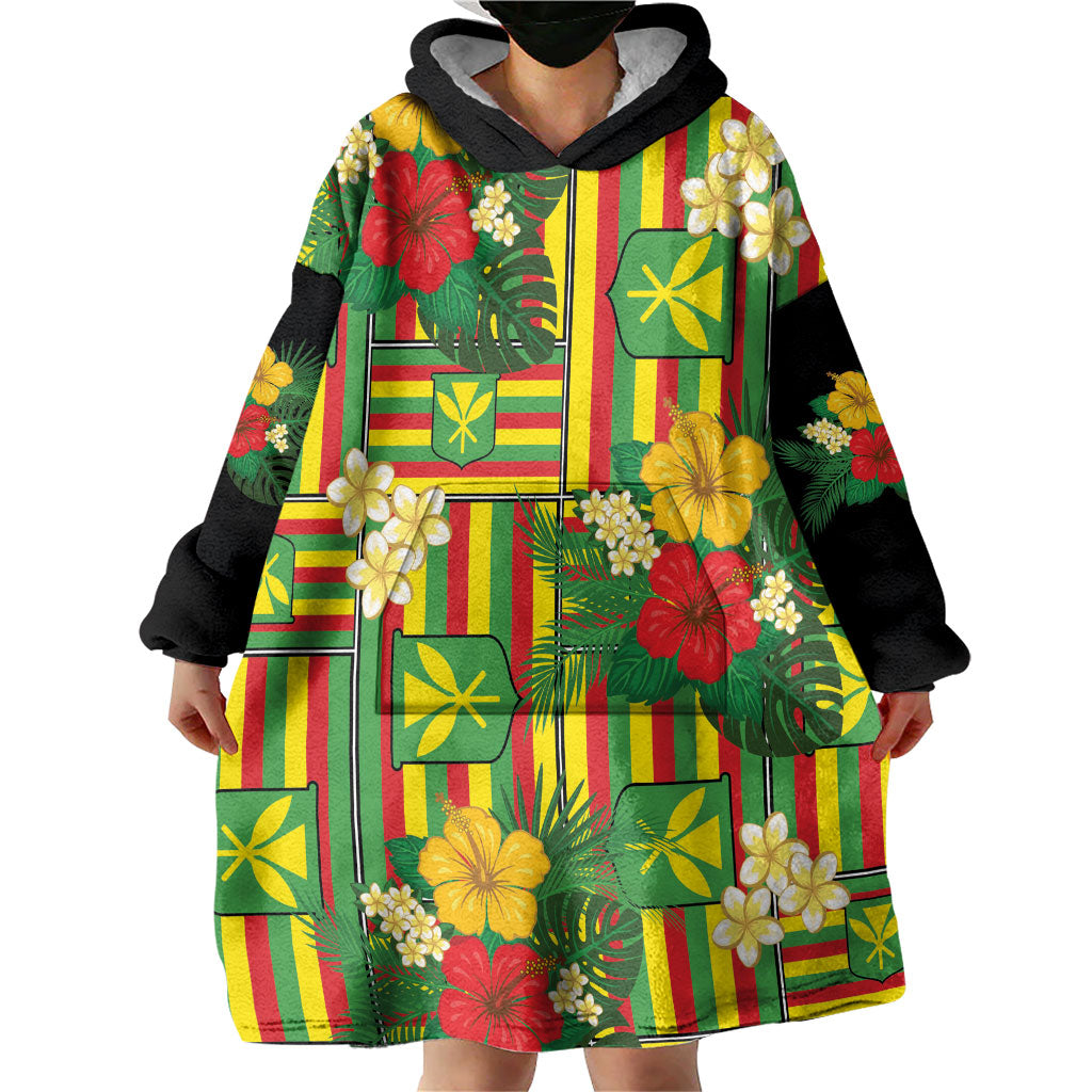 Hawaii Kanaka Maoli Hibiscus Wearable Blanket Hoodie Hawaiian Flag Motif LT9 - Polynesian Pride