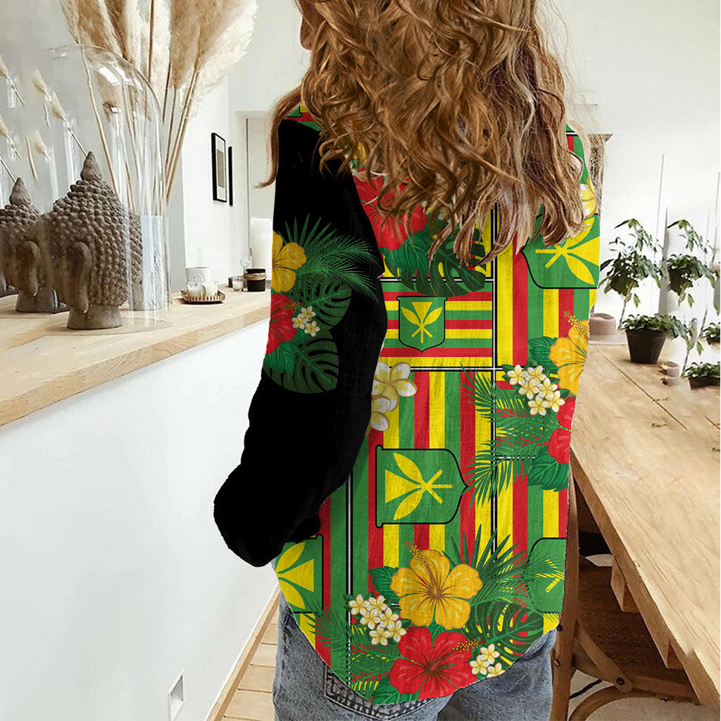 Hawaii Kanaka Maoli Hibiscus Women Casual Shirt Hawaiian Flag Motif LT9 - Polynesian Pride