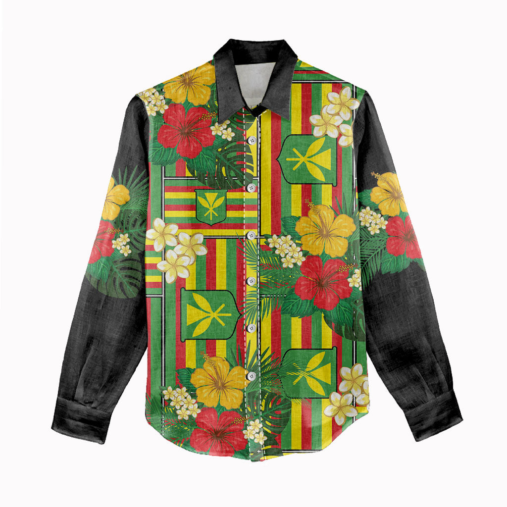Hawaii Kanaka Maoli Hibiscus Women Casual Shirt Hawaiian Flag Motif LT9 - Polynesian Pride