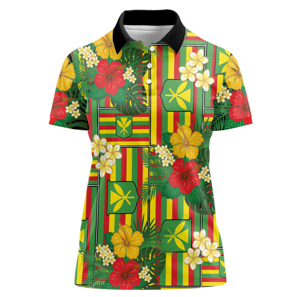 Hawaii Kanaka Maoli Hibiscus Women Polo Shirt Hawaiian Flag Motif LT9 Female Green - Polynesian Pride