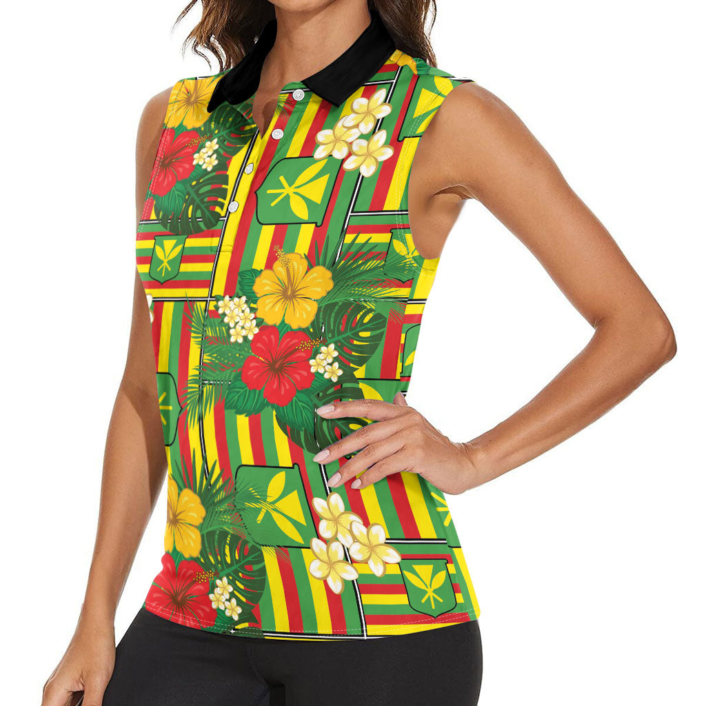 Hawaii Kanaka Maoli Hibiscus Women Sleeveless Polo Shirt Hawaiian Flag Motif LT9 - Polynesian Pride