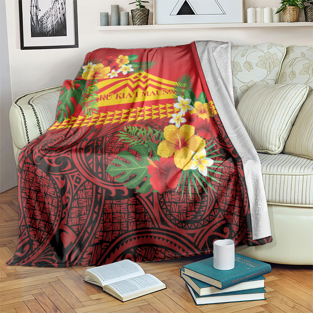 Hawaii Ku Kia'i Mauna Blanket Hibiscus Kakau Pattern