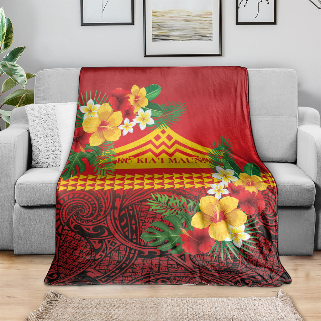 Hawaii Ku Kia'i Mauna Blanket Hibiscus Kakau Pattern