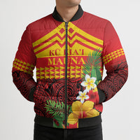 Hawaii Ku Kia'i Mauna Personalized Bomber Puffer Jacket Hibiscus Kakau Pattern