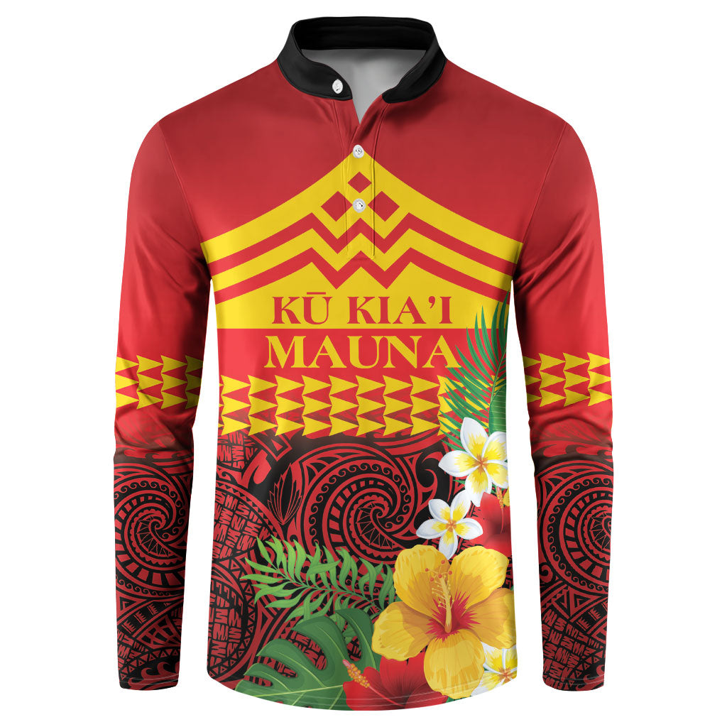 Hawaii Ku Kia'i Mauna Personalized Button Sweatshirt Hibiscus Kakau Pattern LT9 Red - Polynesian Pride