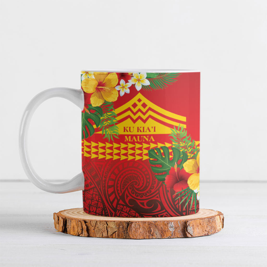 Hawaii Ku Kia'i Mauna Personalized Ceramic Mug Hibiscus Kakau Pattern LT9 Red - Polynesian Pride