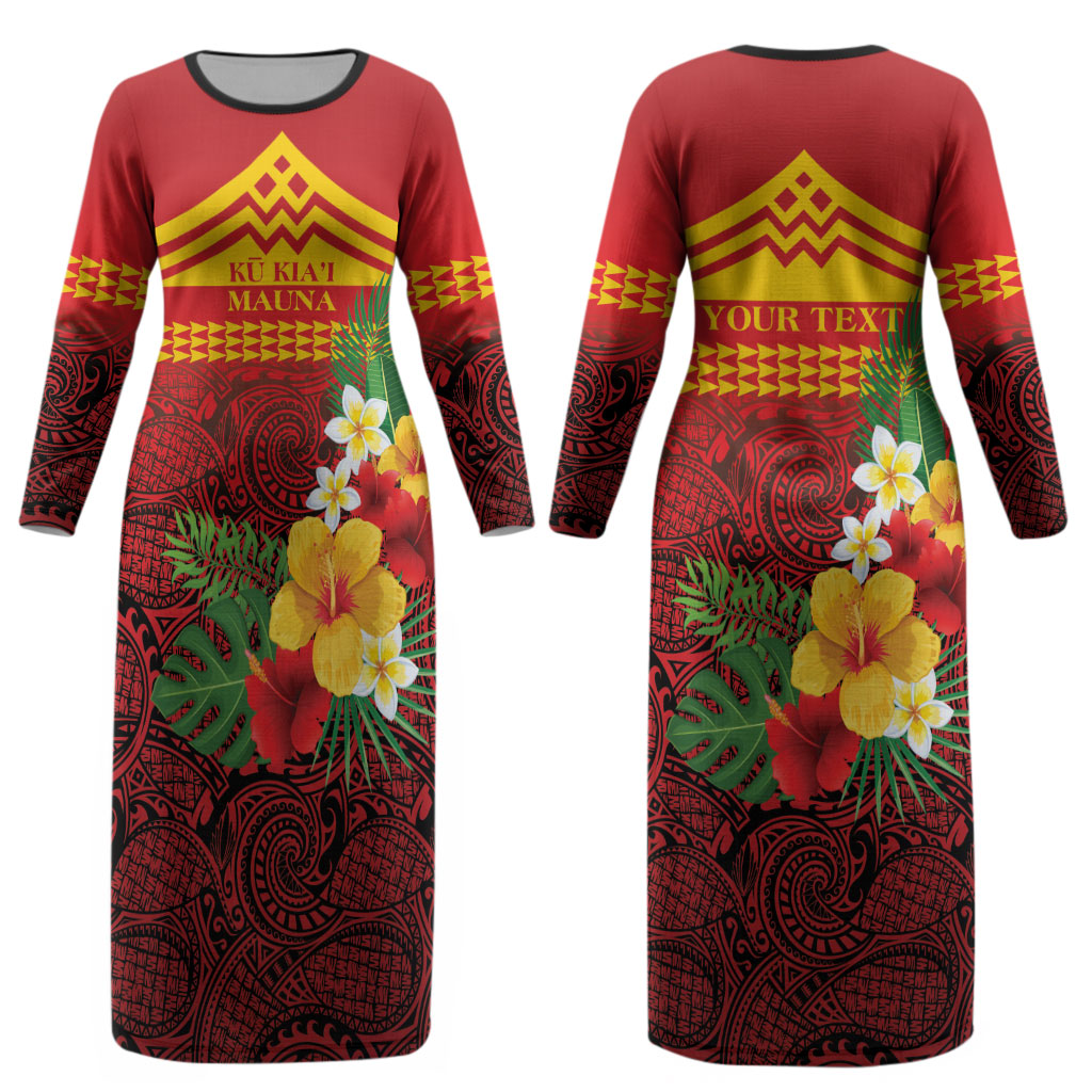 Hawaii Ku Kia'i Mauna Personalized Couples Matching Long Sleeve Bodycon Dress and Long Sleeve Button Shirt Hibiscus Kakau Pattern LT9 - Polynesian Pride