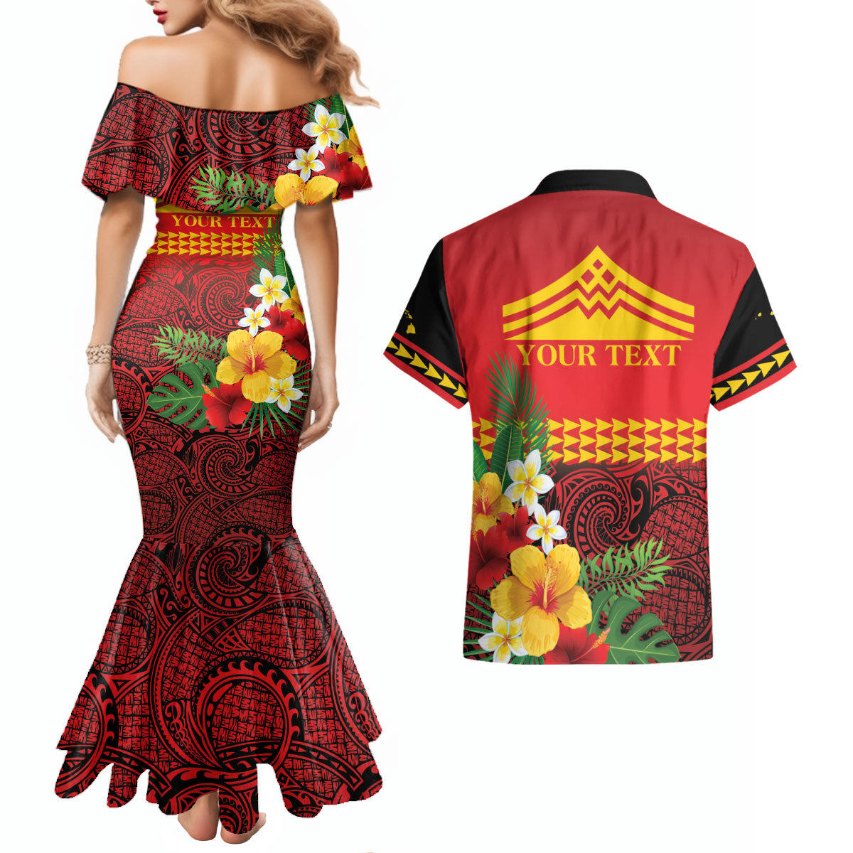Hawaii Ku Kia'i Mauna Personalized Couples Matching Mermaid Dress and Hawaiian Shirt Hibiscus Kakau Pattern LT9 - Polynesian Pride