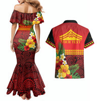 Hawaii Ku Kia'i Mauna Personalized Couples Matching Mermaid Dress and Hawaiian Shirt Hibiscus Kakau Pattern LT9 - Polynesian Pride