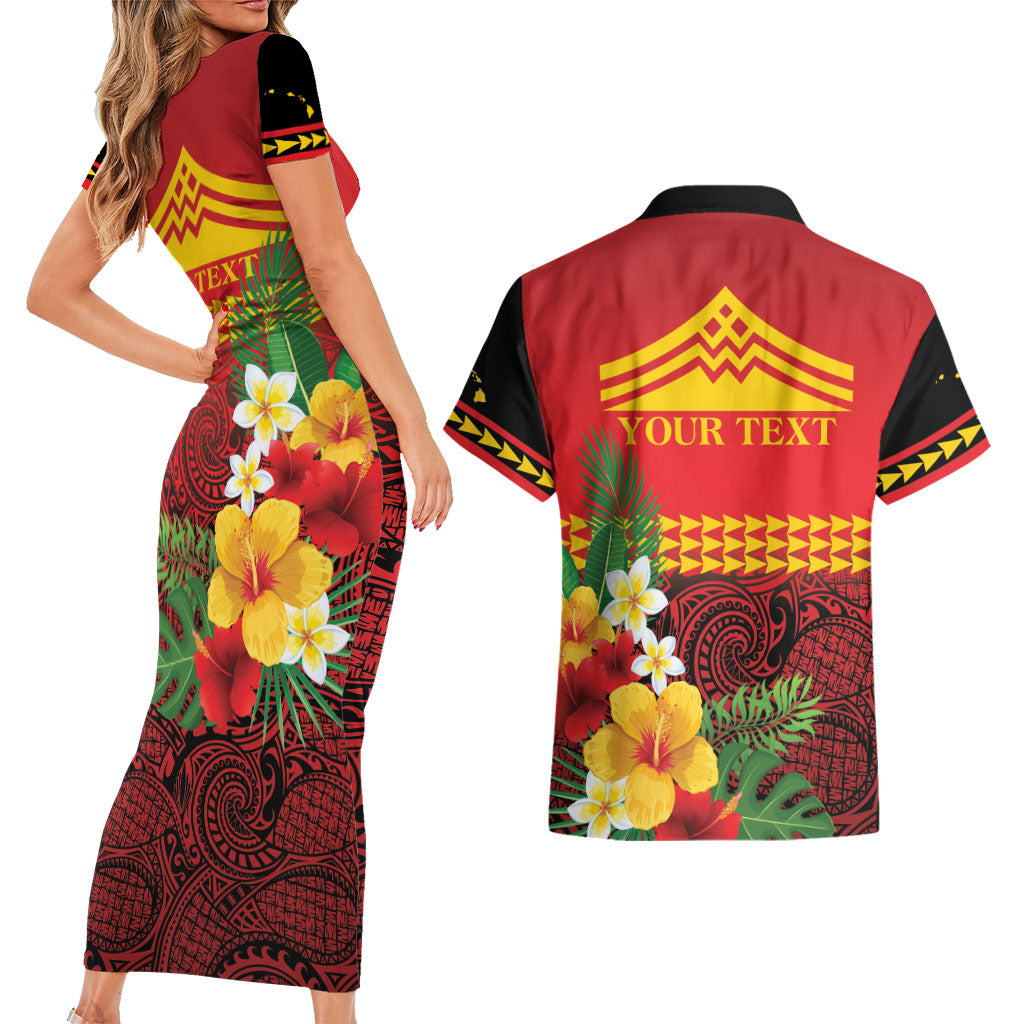 Hawaii Ku Kia'i Mauna Personalized Couples Matching Short Sleeve Bodycon Dress and Hawaiian Shirt Hibiscus Kakau Pattern LT9 - Polynesian Pride