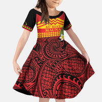 Hawaii Ku Kia'i Mauna Personalized Family Matching Off Shoulder Maxi Dress and Hawaiian Shirt Hibiscus Kakau Pattern LT9 Daughter's Dress Red - Polynesian Pride
