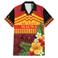 Hawaii Ku Kia'i Mauna Personalized Family Matching Puletasi and Hawaiian Shirt Hibiscus Kakau Pattern LT9 Dad's Shirt - Short Sleeve Red - Polynesian Pride