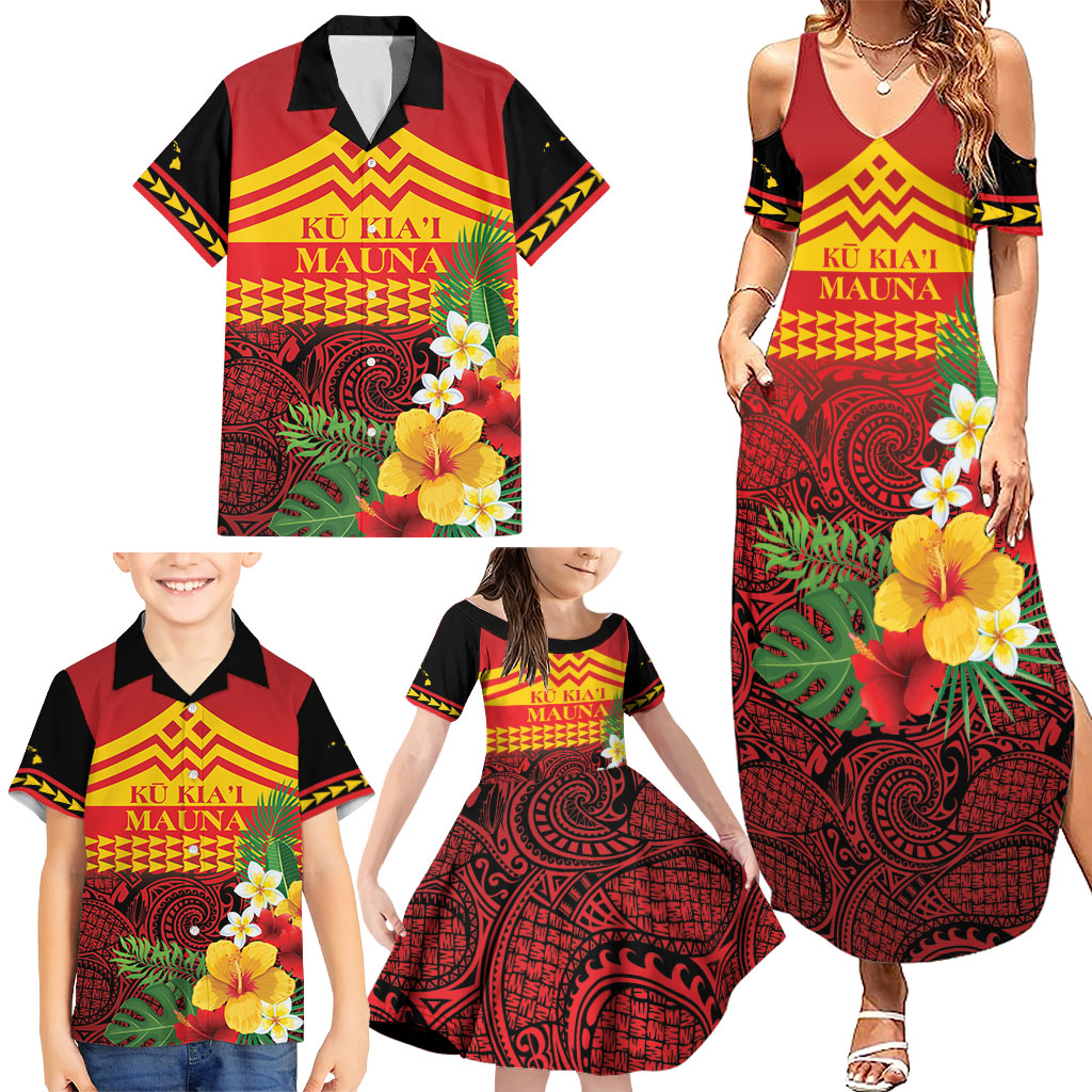 Hawaii Ku Kia'i Mauna Personalized Family Matching Summer Maxi Dress and Hawaiian Shirt Hibiscus Kakau Pattern LT9 - Polynesian Pride