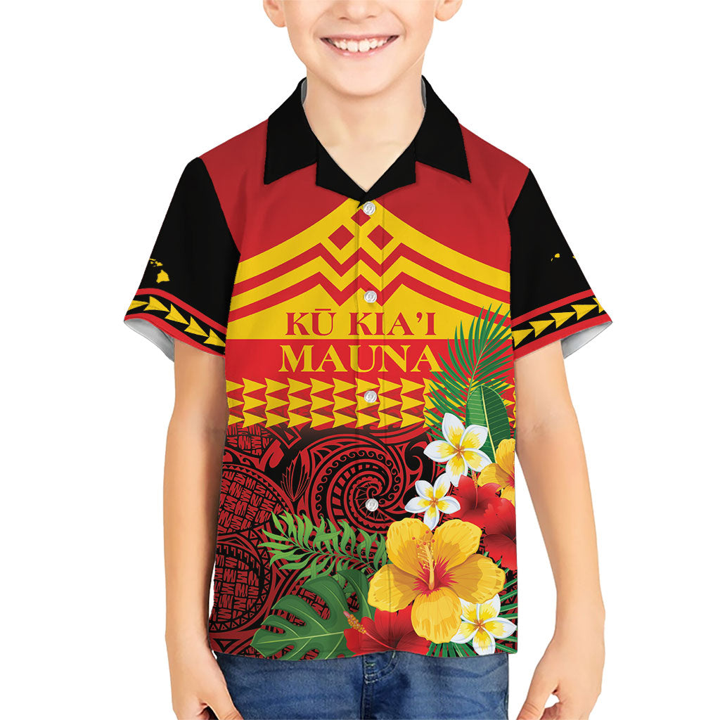Hawaii Ku Kia'i Mauna Personalized Family Matching Summer Maxi Dress and Hawaiian Shirt Hibiscus Kakau Pattern LT9 Son's Shirt Red - Polynesian Pride