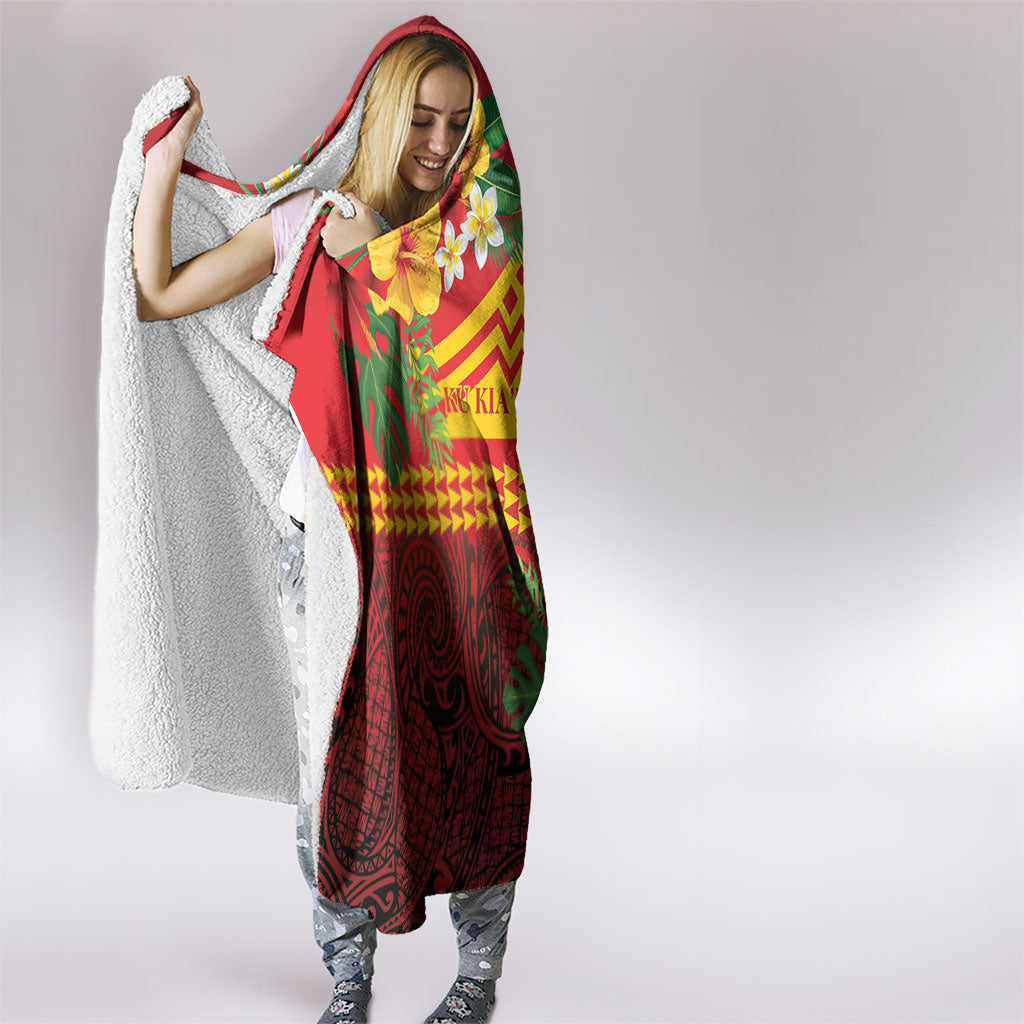 Hawaii Ku Kia'i Mauna Hooded Blanket Hibiscus Kakau Pattern